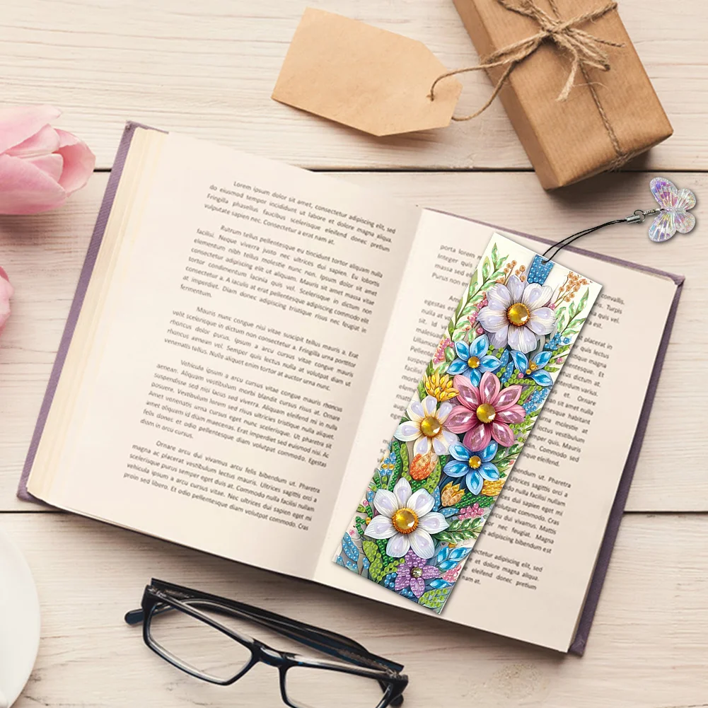 4Pcs DIY Flower Butterfly Special Shape Diamond Painting Bookmark for Reading Day Gift