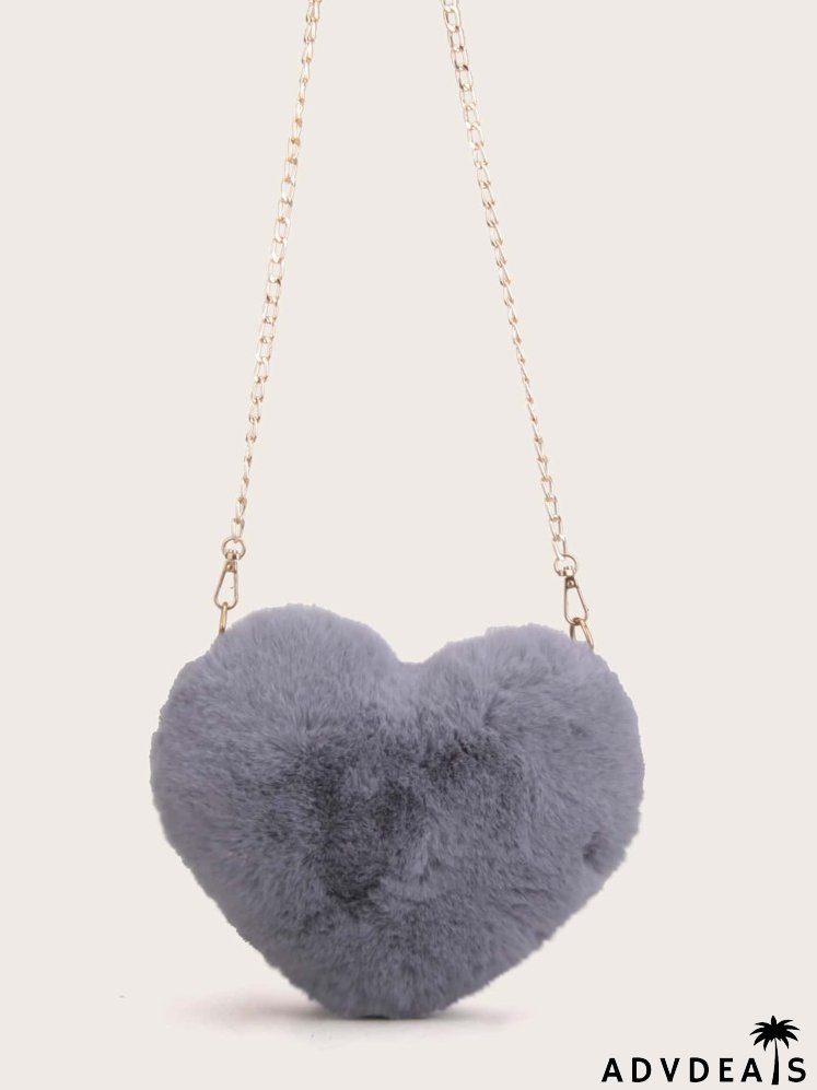 Heart Shaped Fuzzy Chain Bag