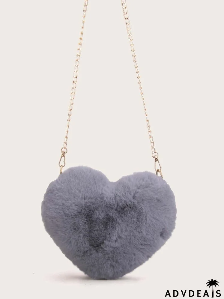 Heart Shaped Fuzzy Chain Bag