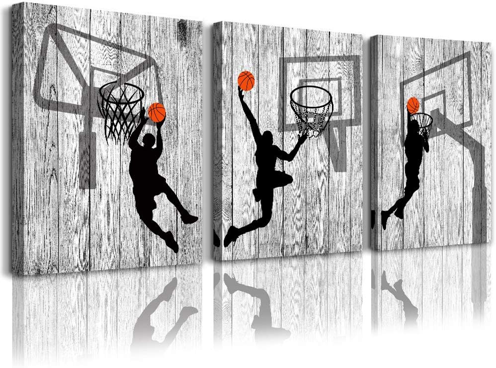 Black And White Canvas Wall Art For Living Room Bathroom And Bedroom Kitchen Wall Decor Artwork Canvas Prints Play Basketball Sport Painting 20 inch  X 28 inch 3 Piece Modern Framed Office Home Decorations 20x28inches*3pcs