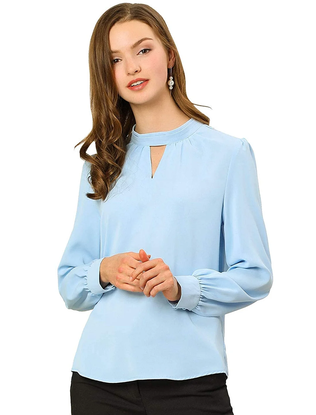 Women's Work Office Shirt Keyhole Elegant Stand Collar Fall Long Sleeve Chiffon Blouse