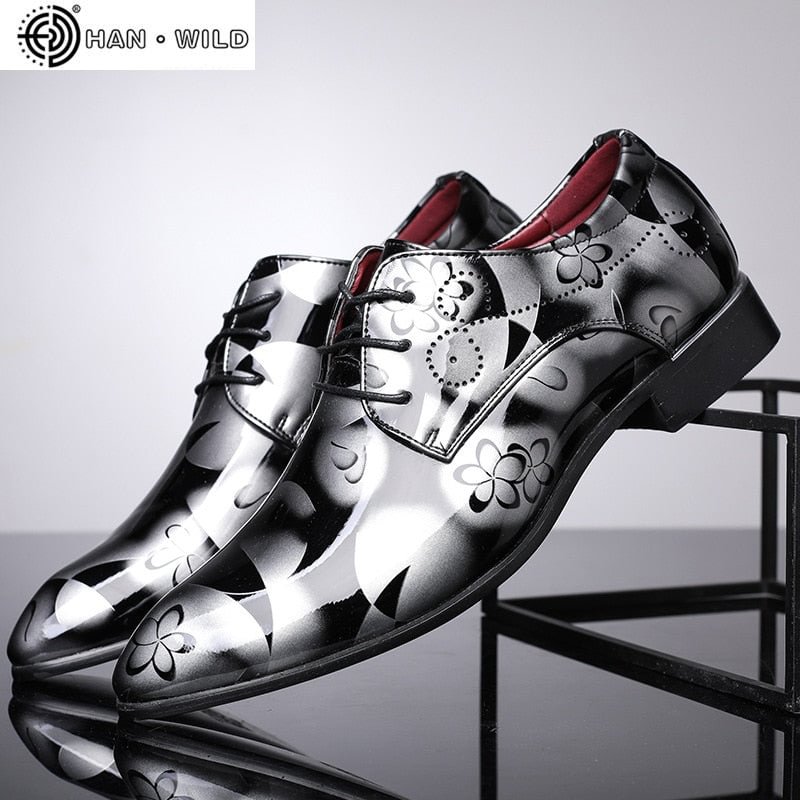Fashion Men Casual Oxford Shoes Men's Red Print Business formal Leather Dress Shoes Wedding Party Men classic shiny Shoes