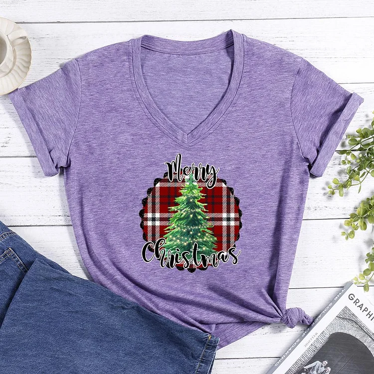 Merry Christmas Tree V-neck T Shirt-Annaletters