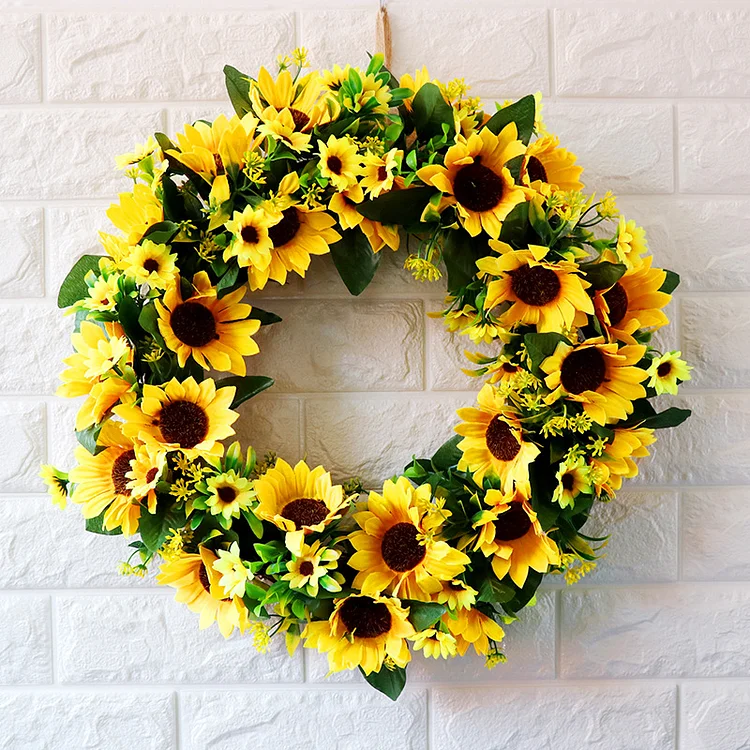 Artificial Sunflower Wreath Flower Wreath With Yellow Sunflower And Green Leaves