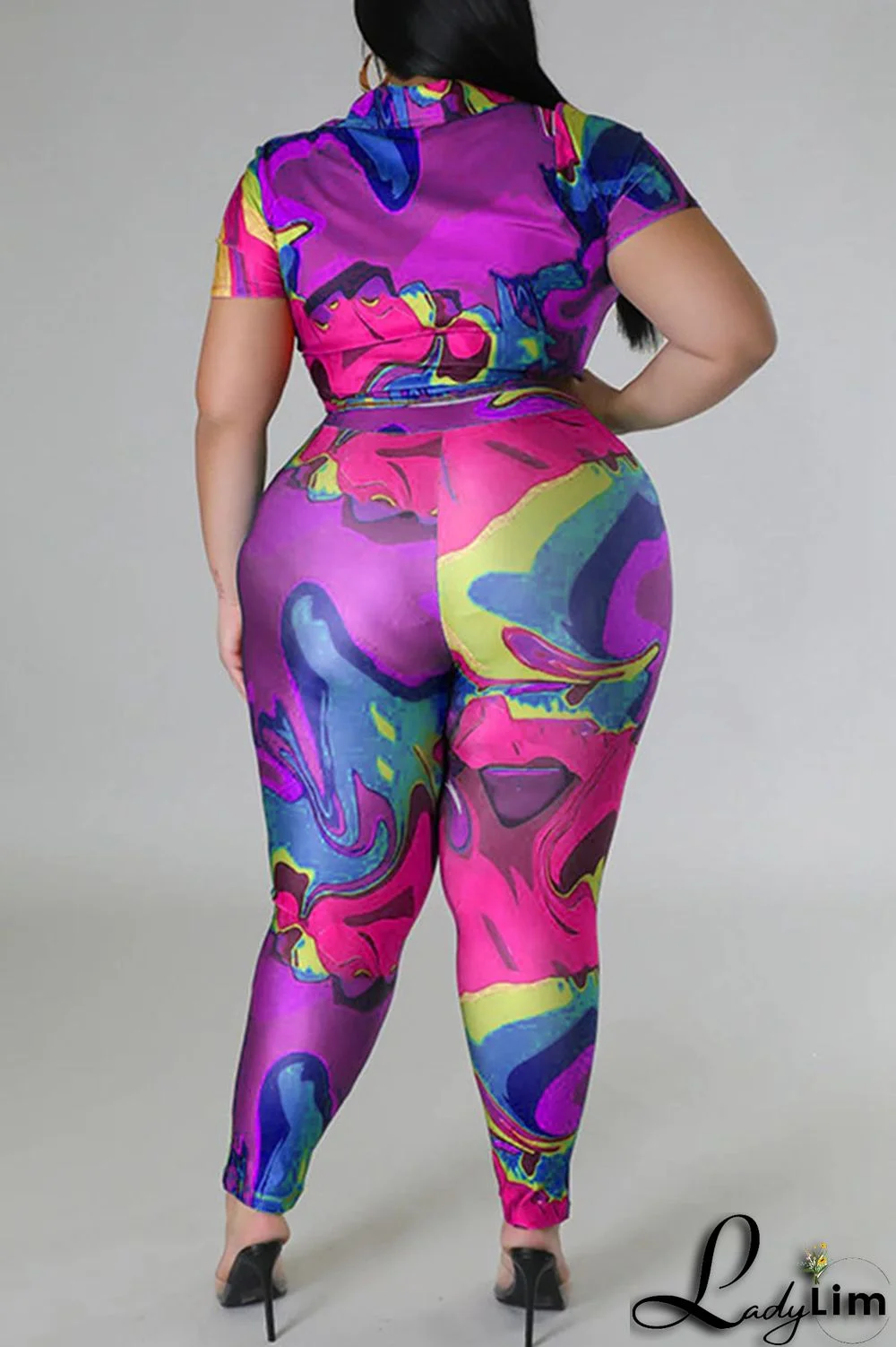 Red Casual Street Print Patchwork Buckle Asymmetrical Turndown Collar Plus Size Two Pieces