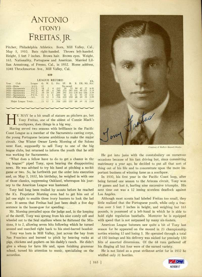 Tony Freitas Larry French Psa Dna Autograph 1933 Who`s Who 8x10 Page Signed