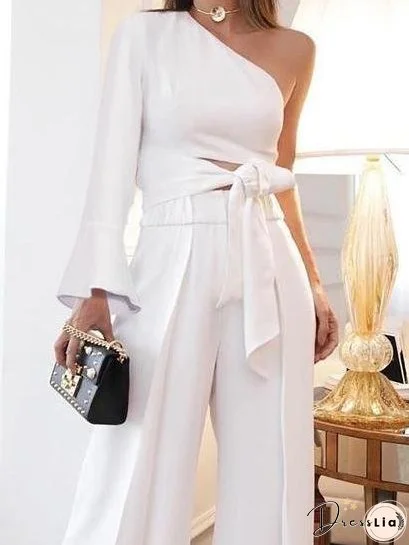 Elegant Slanted-shoulder Long Sleeve Two-piece Suit