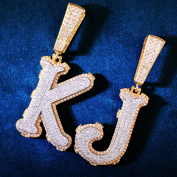 A-Z Double Layer Letter Iced Out Initials Letter Pendant Necklace Hip Hop Jewelry-VESSFUL