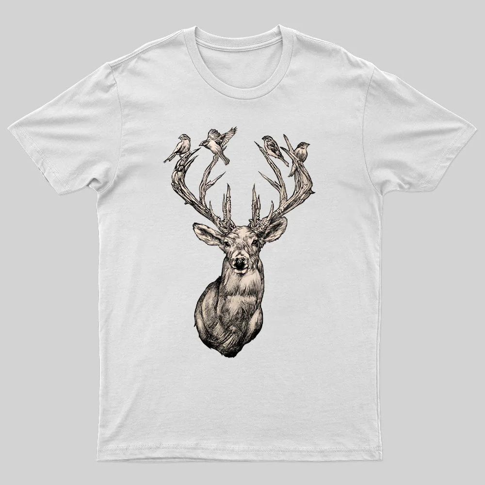 Deer And Birds Printed Men's T-shirt