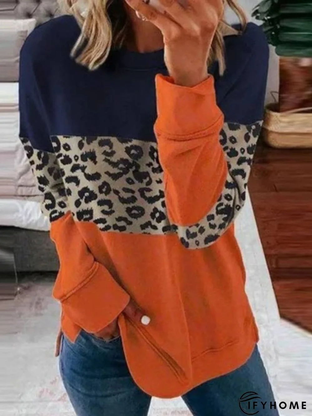 Simple Crew Neck Floral-Print Long Sleeve Sweatshirt | IFYHOME