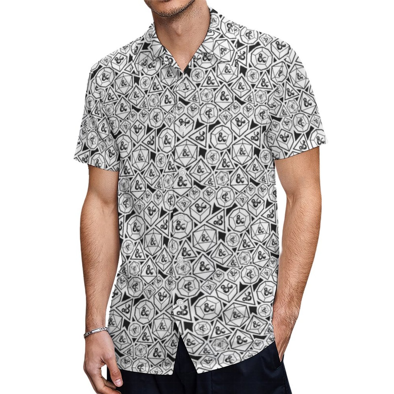 D D Ampersand Dice Pattern Hawaiian Shirt Mens Button Down Plus Size Tropical Hawaii Beach Shirts