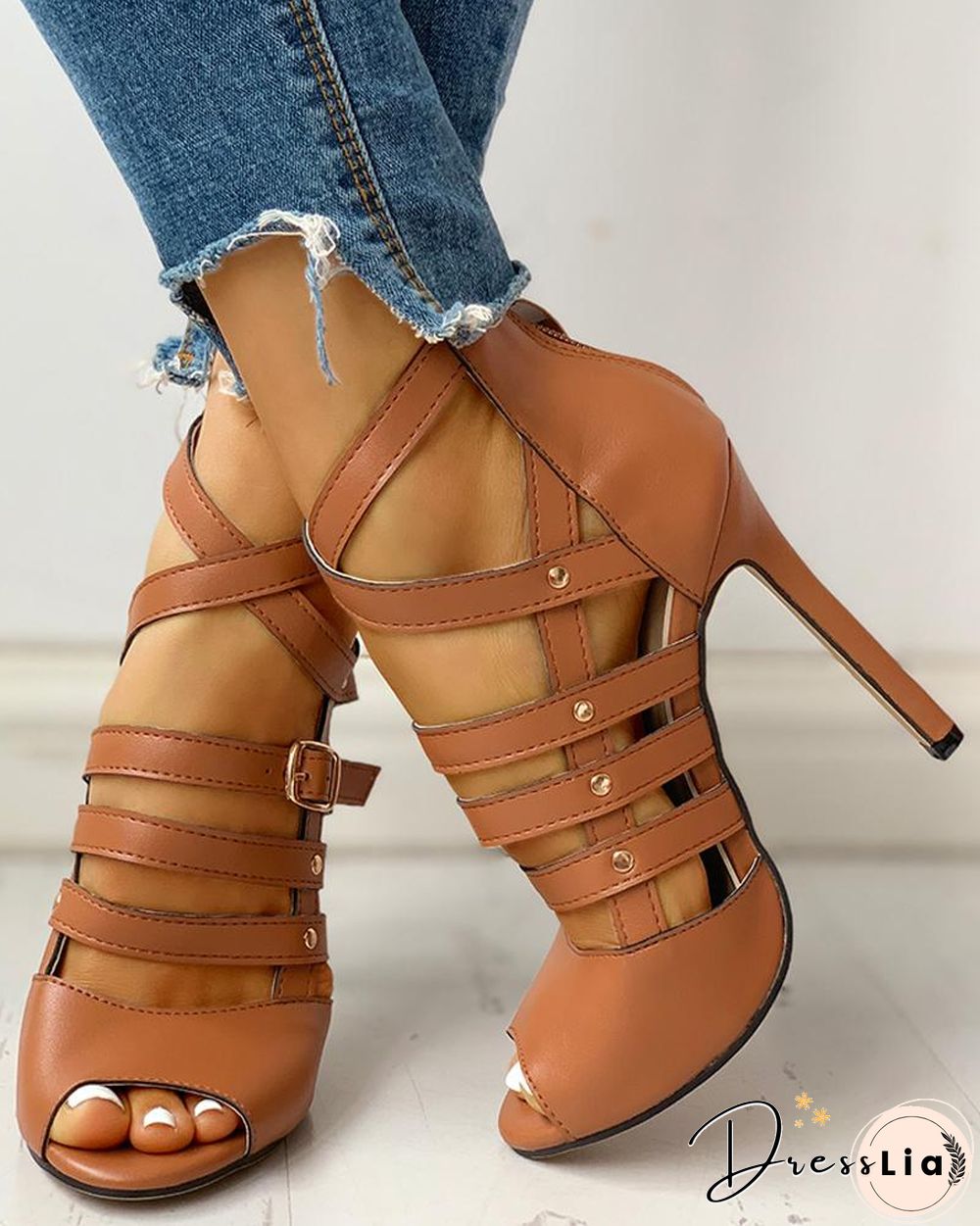 Solid Hollow Out Ankle Strap Thin Heeled Sandals