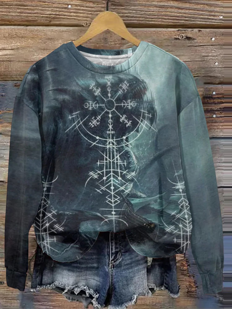 Undersea Monster Viking Totem Print Sweatshirt