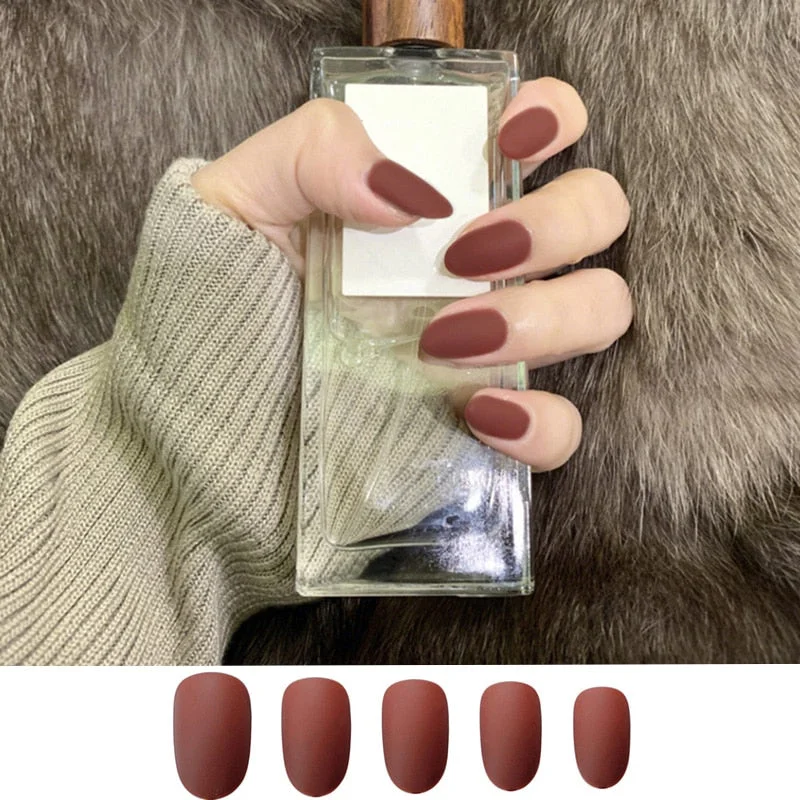 24pcs/set faux nails Accessories for women matte Pink False Nail with glue solid Color Short Square full cover press on nails-Nail Inspo