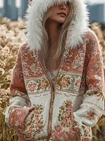 Bohemian Style Plant Flower Pattern Women's Winter Knitted Sweater Coat
