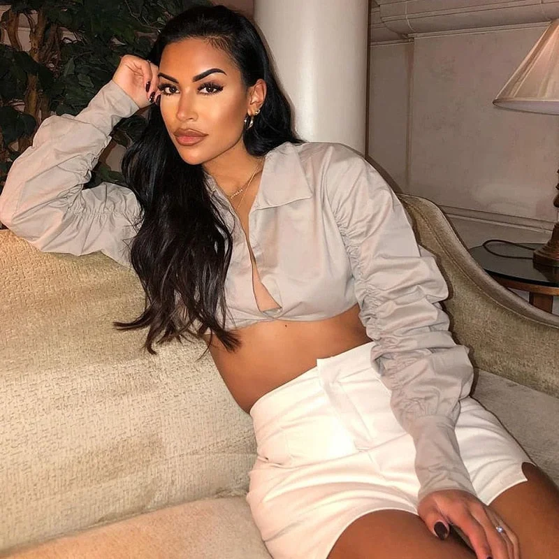 Articat Sexy Puff Sleeve Short T Shirt Women Fashion Slim Crop Top Female White Casual Party Club Women Streetwear Top