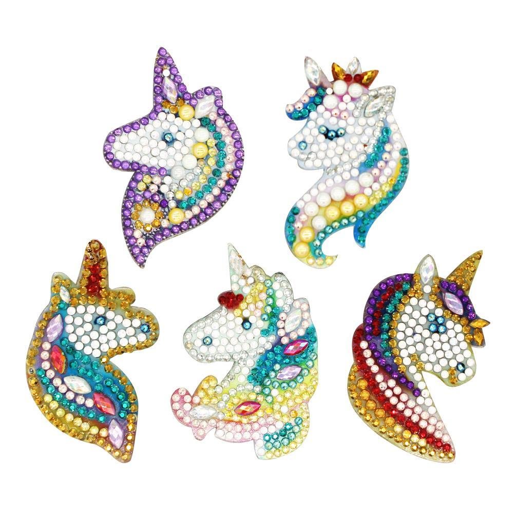 Unicorn 5pcs DIY Special Shaped Full Drill Diamond Painting Horse Keychain Key Ring