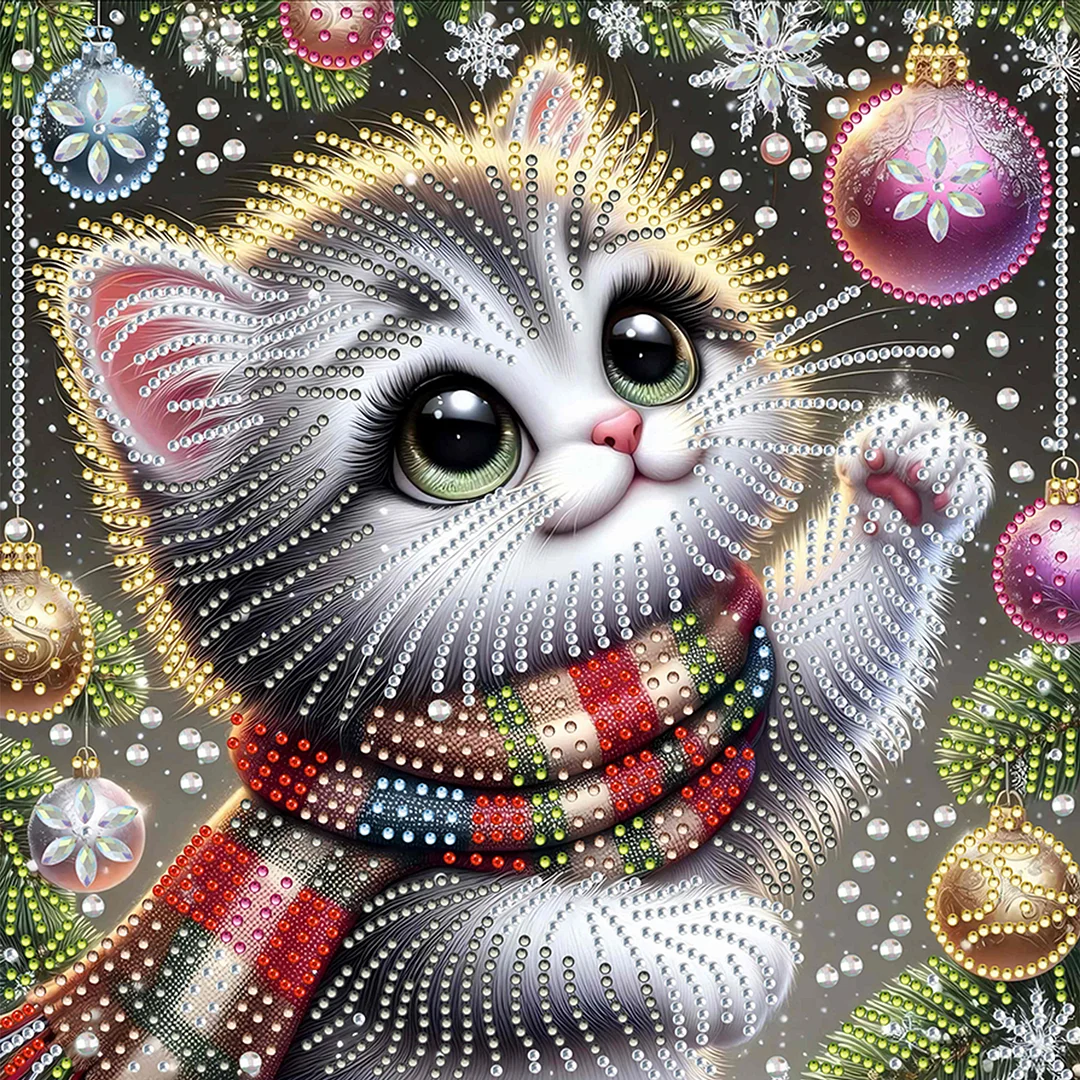 Christmas Cat - Diamond Painting - Partial Special Shaped Drill(Canvas|30*30cm)