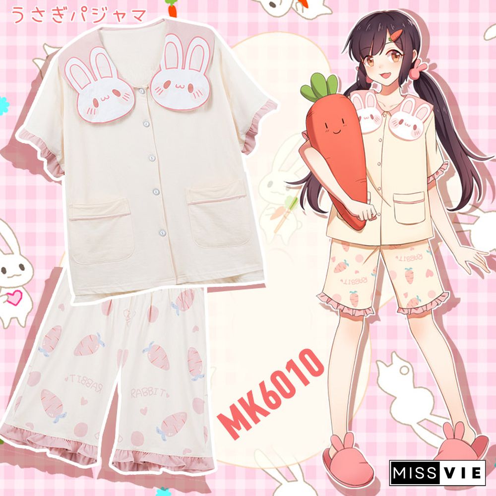 Cartoon Animal Fruit Print Cotton Pocket Pajamas Set
