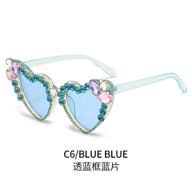 Women's Cat Eye Glasses Handmade DIY Handmade Diamond Inlaid Love Sun Glasses Luxury Sunglasses Women Peach Heart Sunglasses