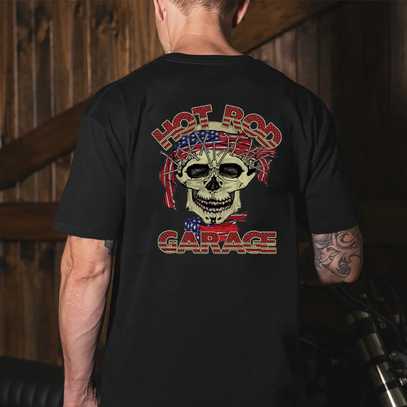 HOT ROD GARAGE Skull Print Men's T-shirt