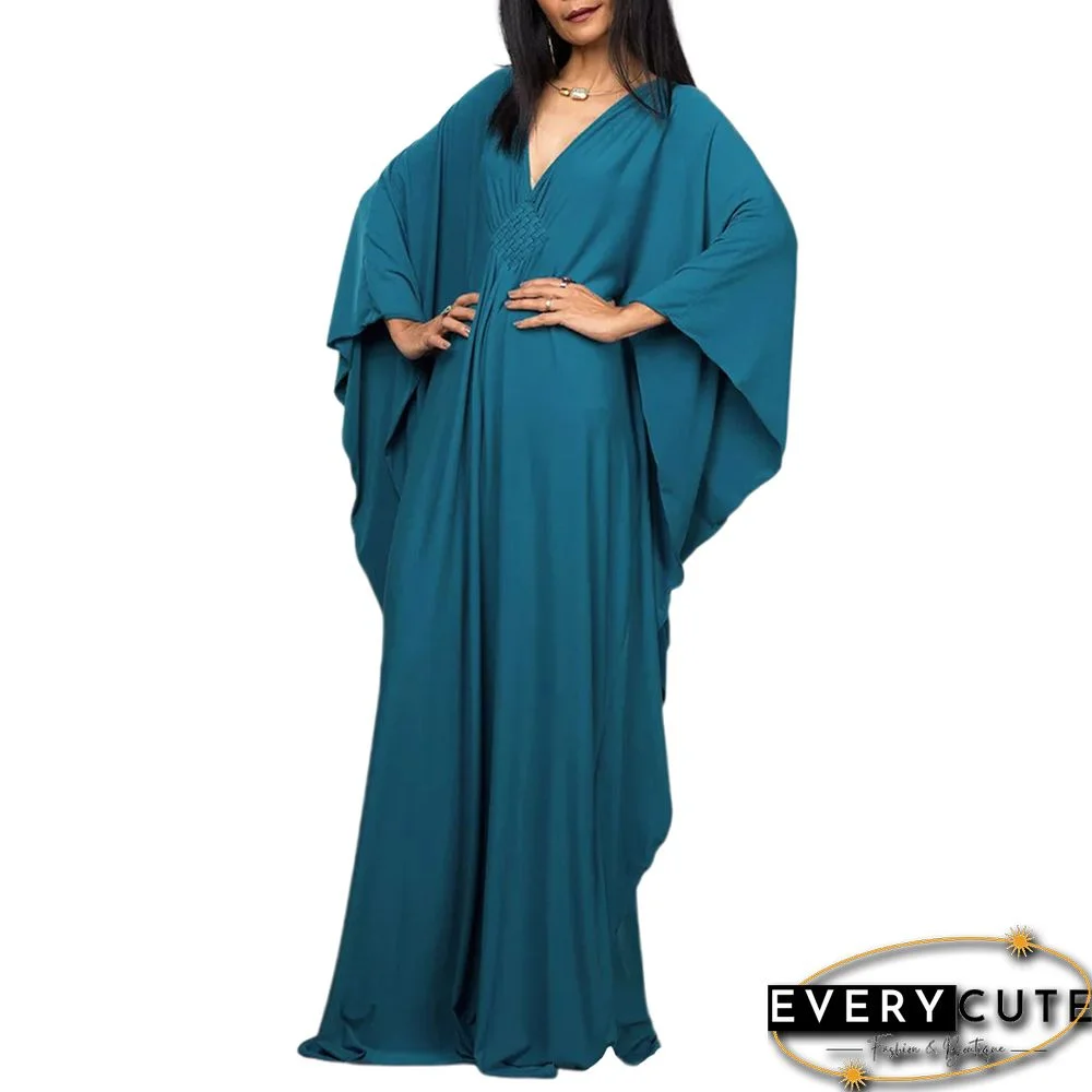 Peacock Blue Front Woven Bat Sleeve Beachwear Kimono