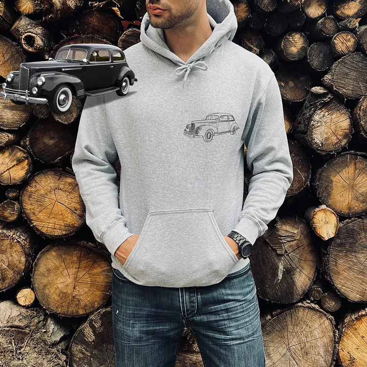 Custom Pocket Size Line Art Classic Car Sweatshirt and Hoodie, Pocket Size Custom Classic Car Outline Sweatshirt and Hoodie