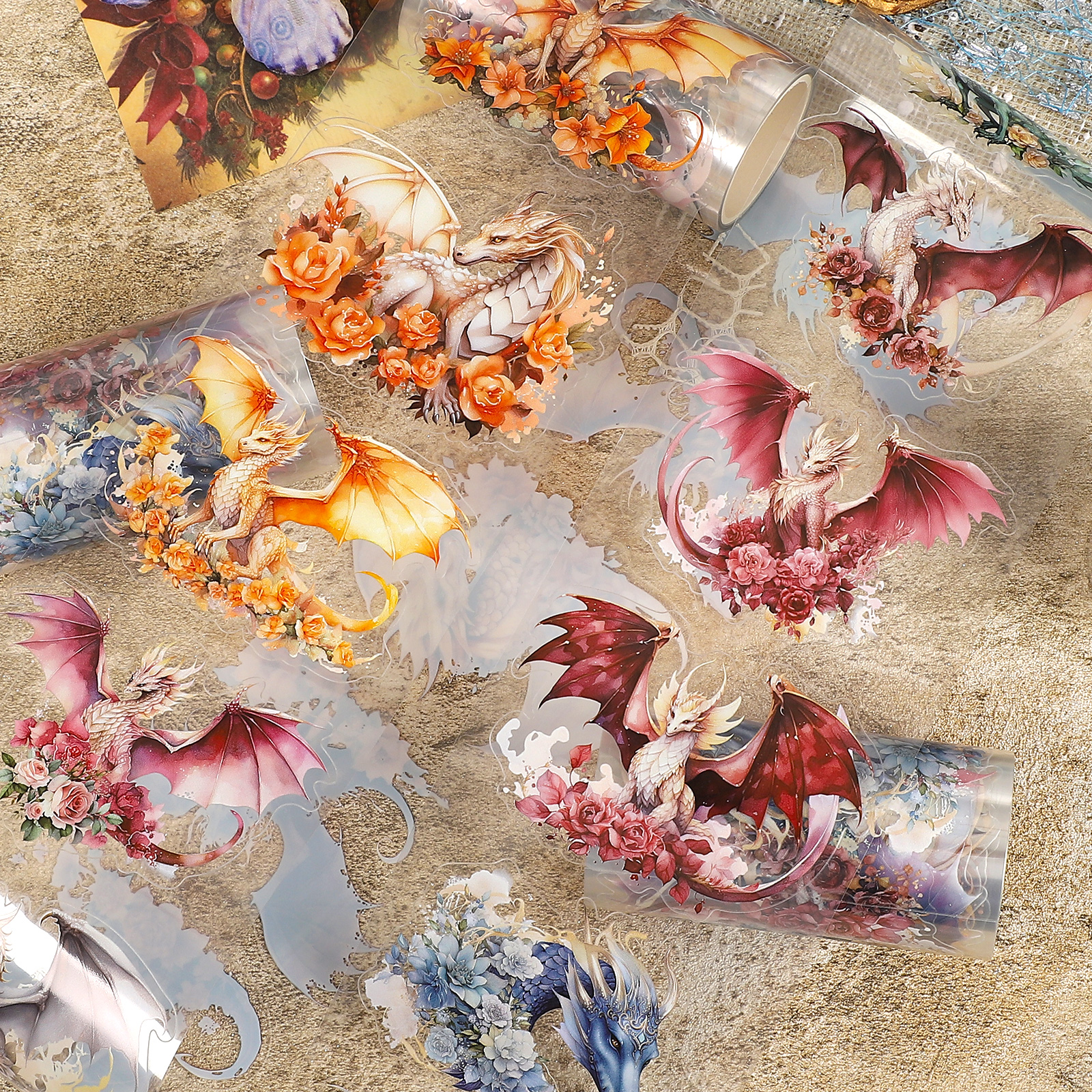 PET 테이프 - 80mm*310cm 빈티지 꽃 용