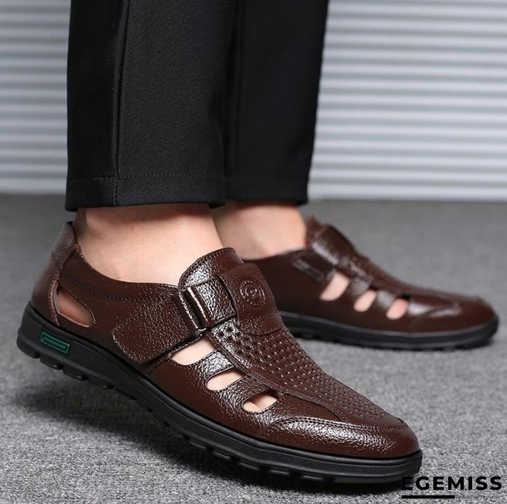 Big Size Men's Genuine Leather Sandals Outdoor Breathable Beach Shoes | EGEMISS
