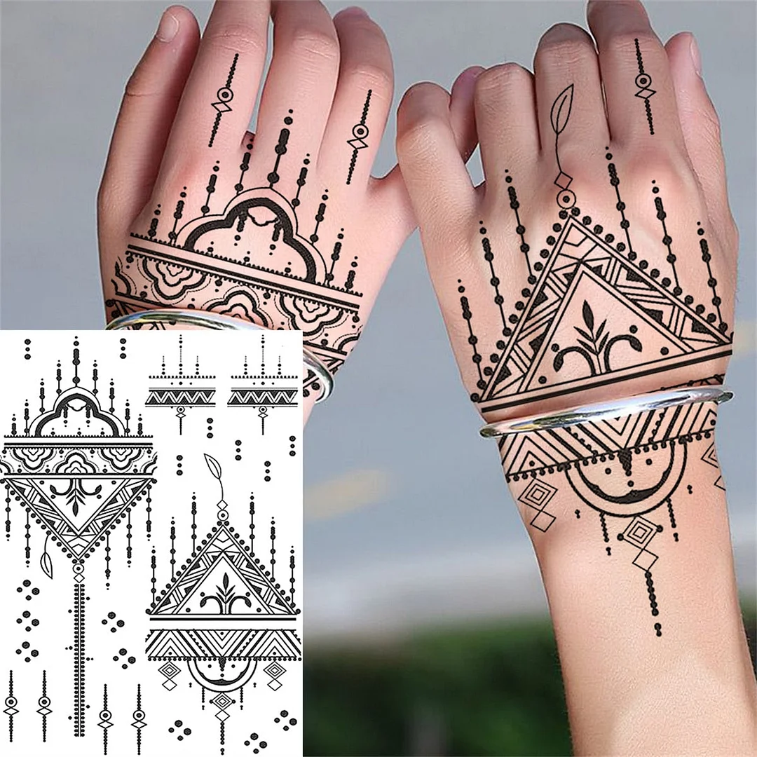 Mandala Flower Temporaray Tattoos For Women Adults Tribal Henna Tattoo Sticker Black Lace Dreamcatcher Fake Tatoos Legs Hands