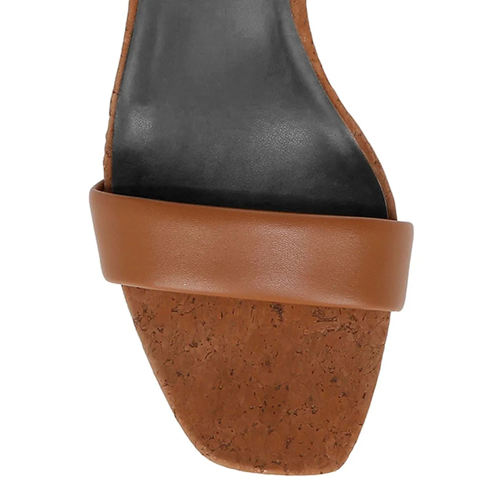 Brown Open-Toe Ankle Strap Rhinestone Sculptural Heel Summer Sandals