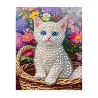 Flower Basket White Kitten - Pearls Painting