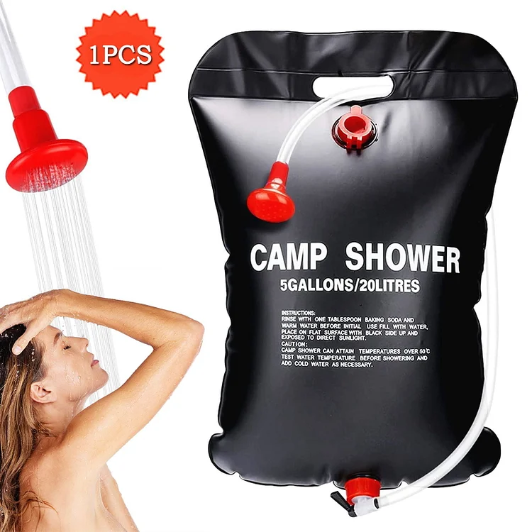 Portable Outdoor Solar Shower Bag Camp Shower Bag 5 Gallons/20L with Removable Hose and On-Off Switchable Shower Head for Camping Beach Swimming Outdoor Traveling ect