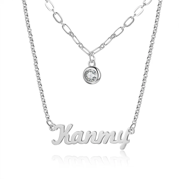 Custom Name Necklace with Birthstone Double layer Necklace