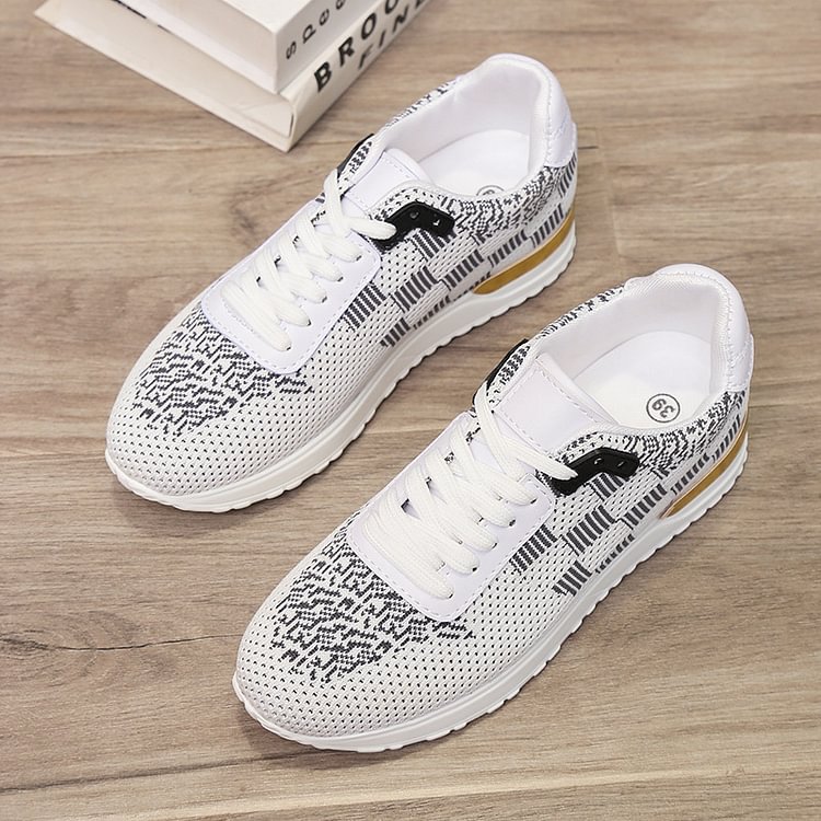 Mesh sequined platform lace-up casual sneakers