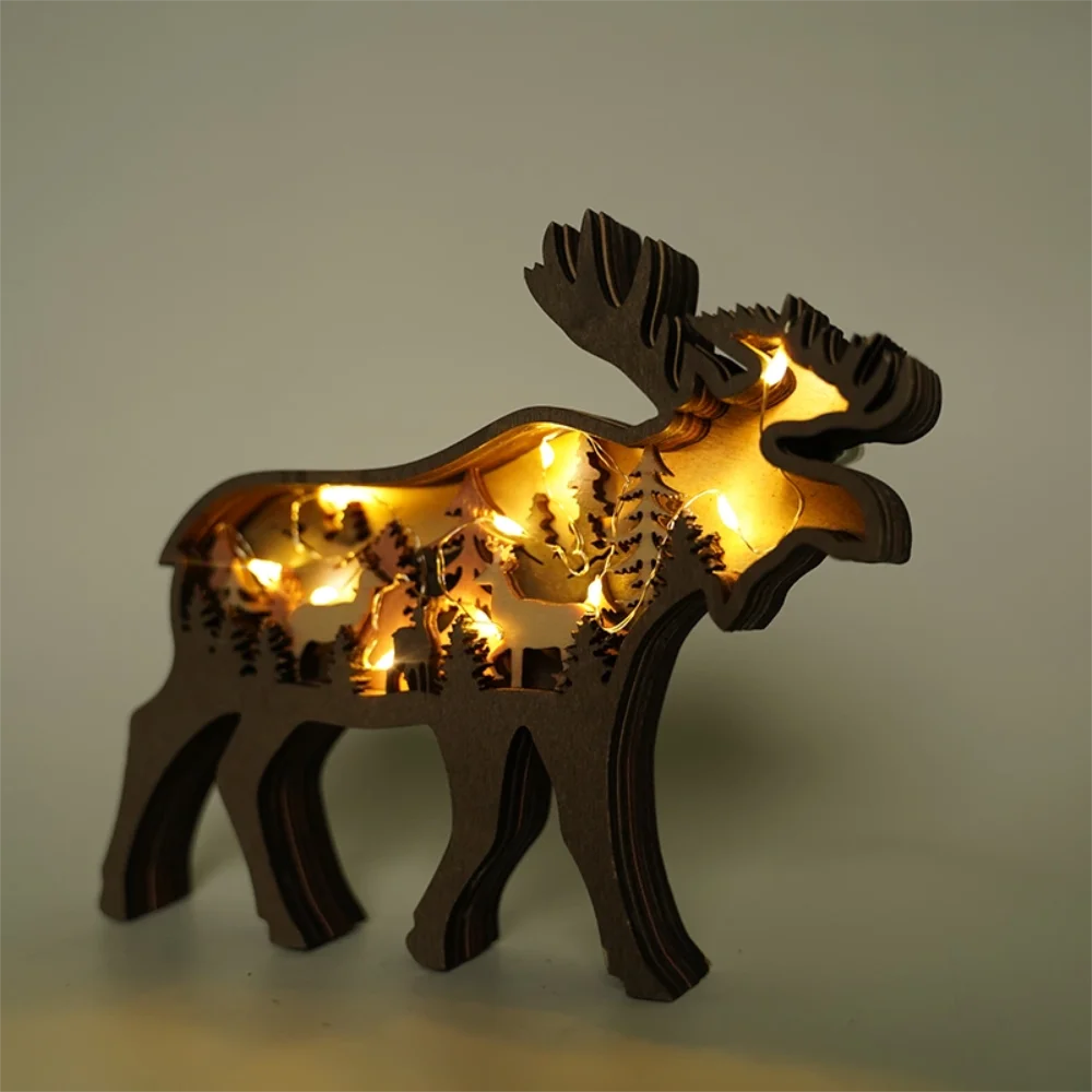 Purexcellent&trade; New creative home desktop wood carving deer crafts ornaments