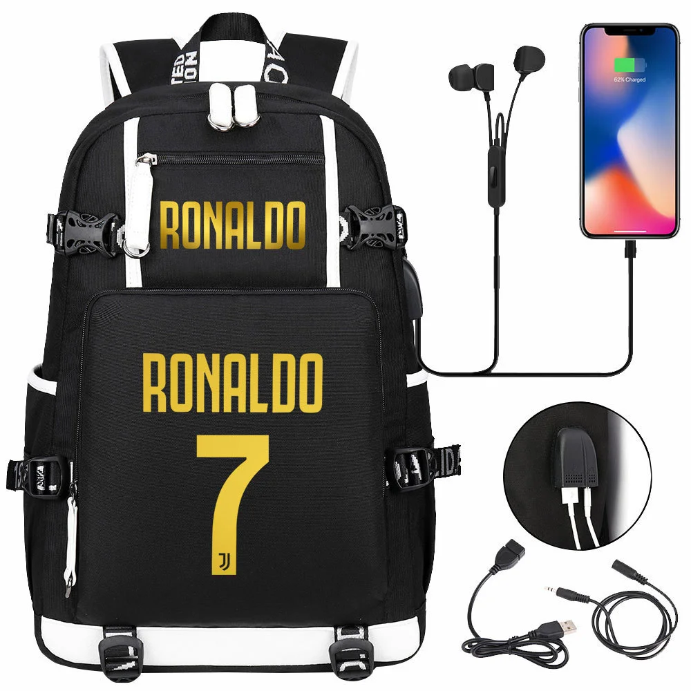 Buzzdaisy Cristiano Ronaldo Themed Backpack with USB Charging and Laptop Capacity