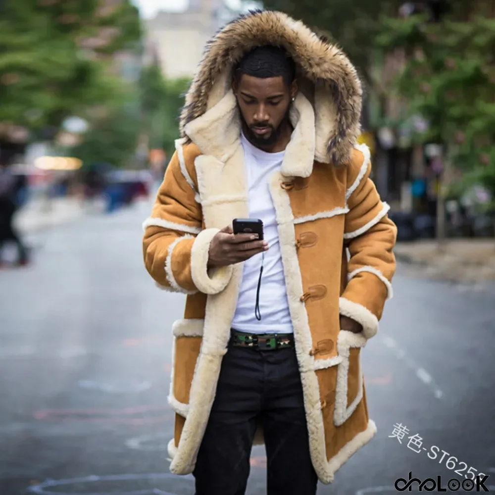 Men's Side Pocketsolid Patchwork Casual Slim Fit Turndown Collar Hooded Winter Jacket