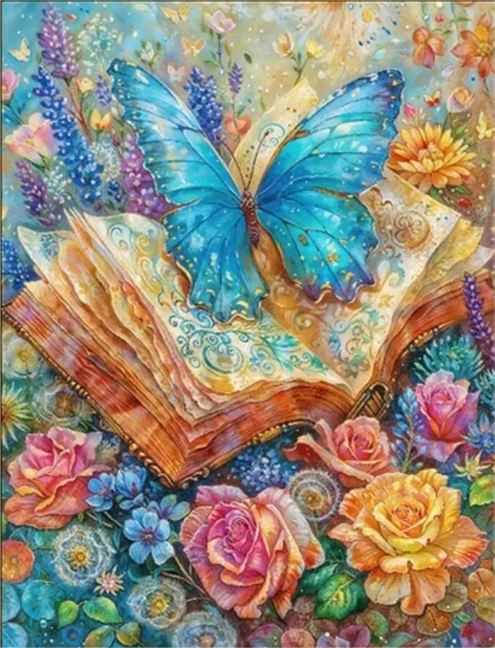 Flowers and Butterflies Book-AB Round Drill Diamond Painting-40*60CM(Canvas)