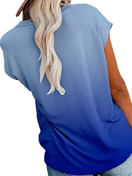 Women Short Sleeve Scoop Neck Gradient Top
