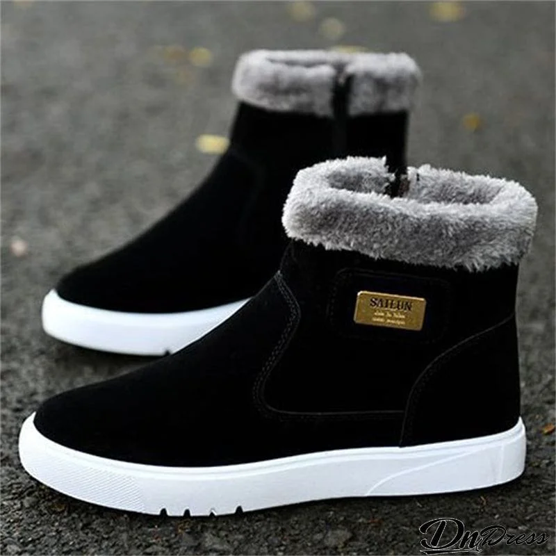 Youth Round Toe Flat Warm Plush Winter Boots for Fashion Men