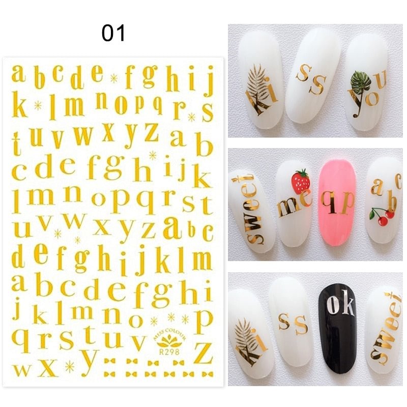 1 Sheet Autumn Flower Leaves 3D Nail Sticker Letter Women Nail Transfer Stickers Nail Decals DIY Nail Art Decoration