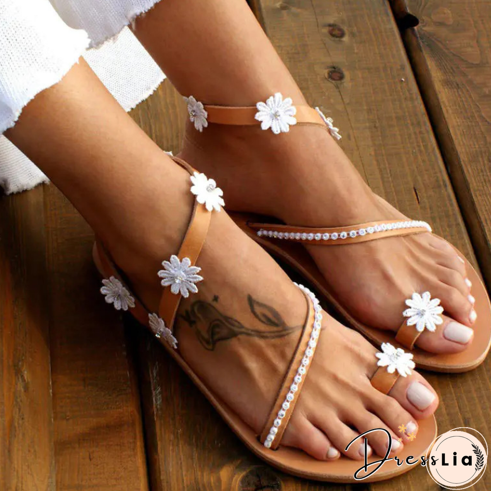 White Lace Sandals Women Flip Flops Flat Sandals Women Bohemia Beach Shoes Women Plus Size Summer Fashion Woman WSH3628