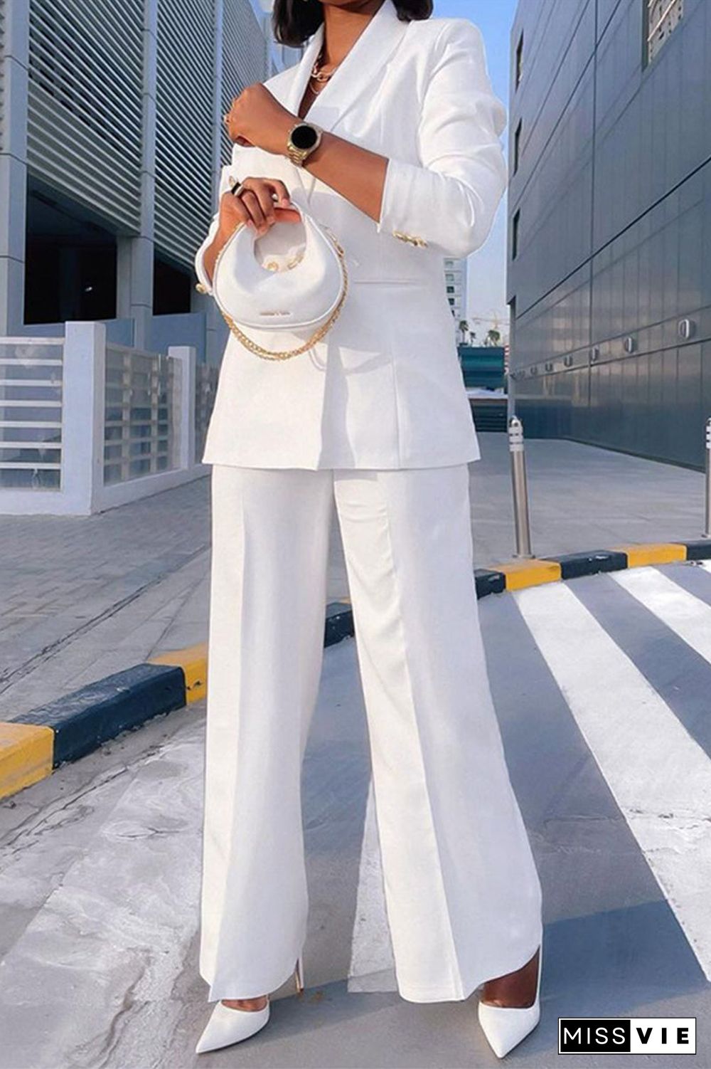 Work Turn-back Collar Long Sleeve Two Pieces(3 Colors)