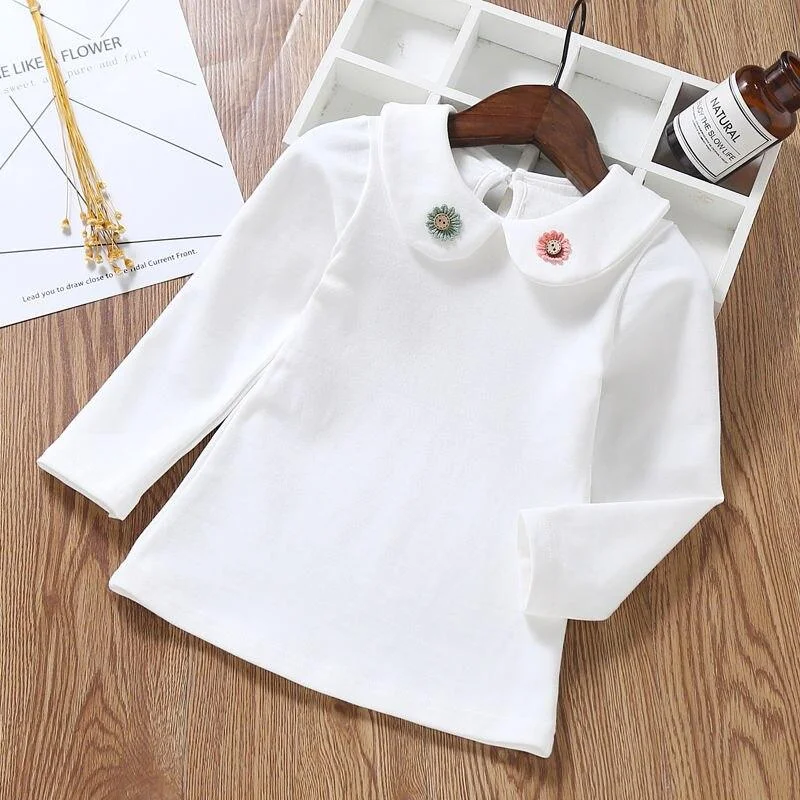 Cute White Girls'Long Sleeve Children's T-shirt Bottoming Shirt Children Spring and Summer Autumn Long Sleeves T-shirt School