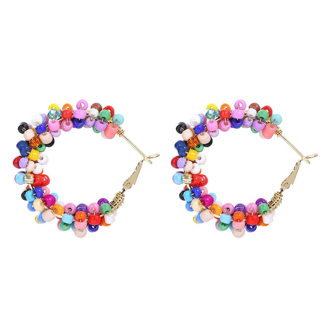 Dvacaman Bohemian Multicolor Beaded Hoop Earrings For Women Handmade Seed Beads Earrings Gold C-Shaped Jewelry Wholesale Brincos