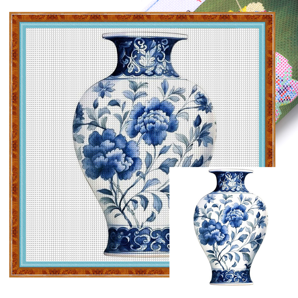 Blue And White Porcelain-Vase Full 11CT Pre-stamped Canvas(40*40cm) Cross Stitch