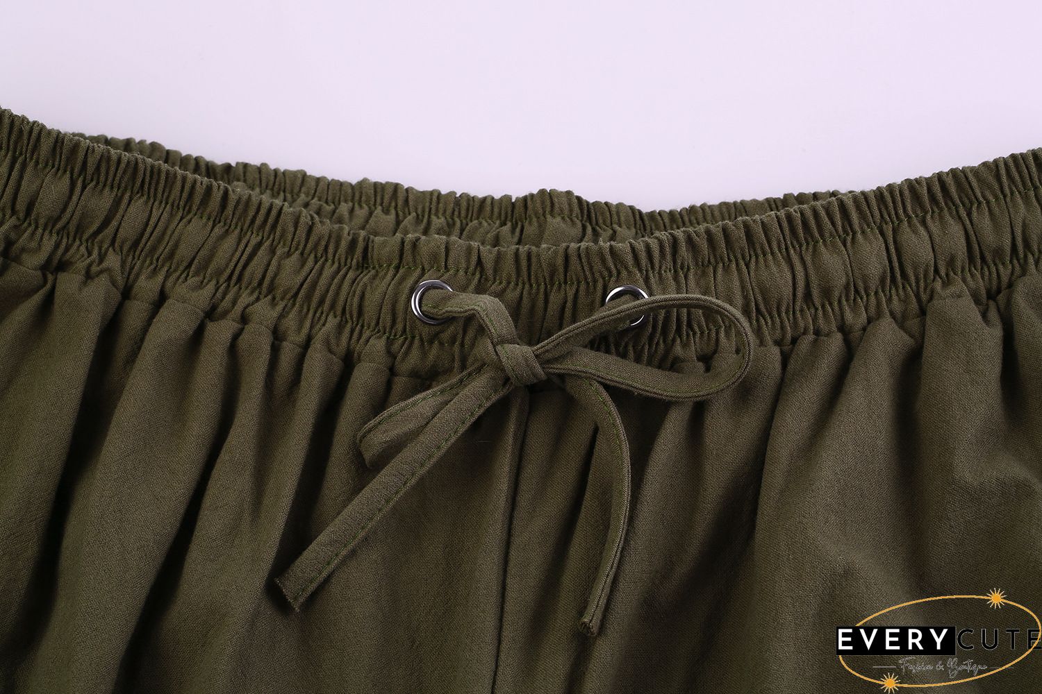 Pure Color High Waist Pockets Casual Lace up Pants