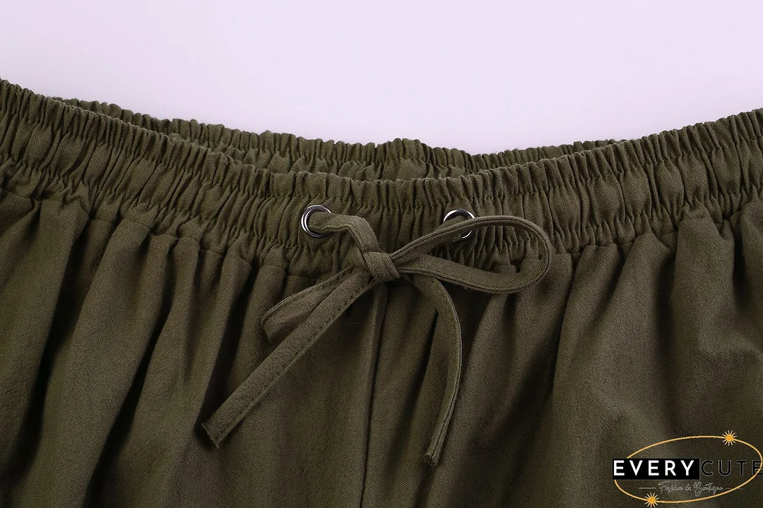 Pure Color High Waist Pockets Casual Lace up Pants