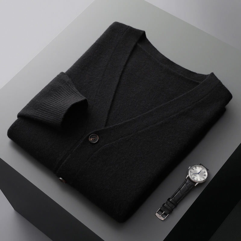 V Neck 100 Wool Cardigan For Men REAL SILK LIFE